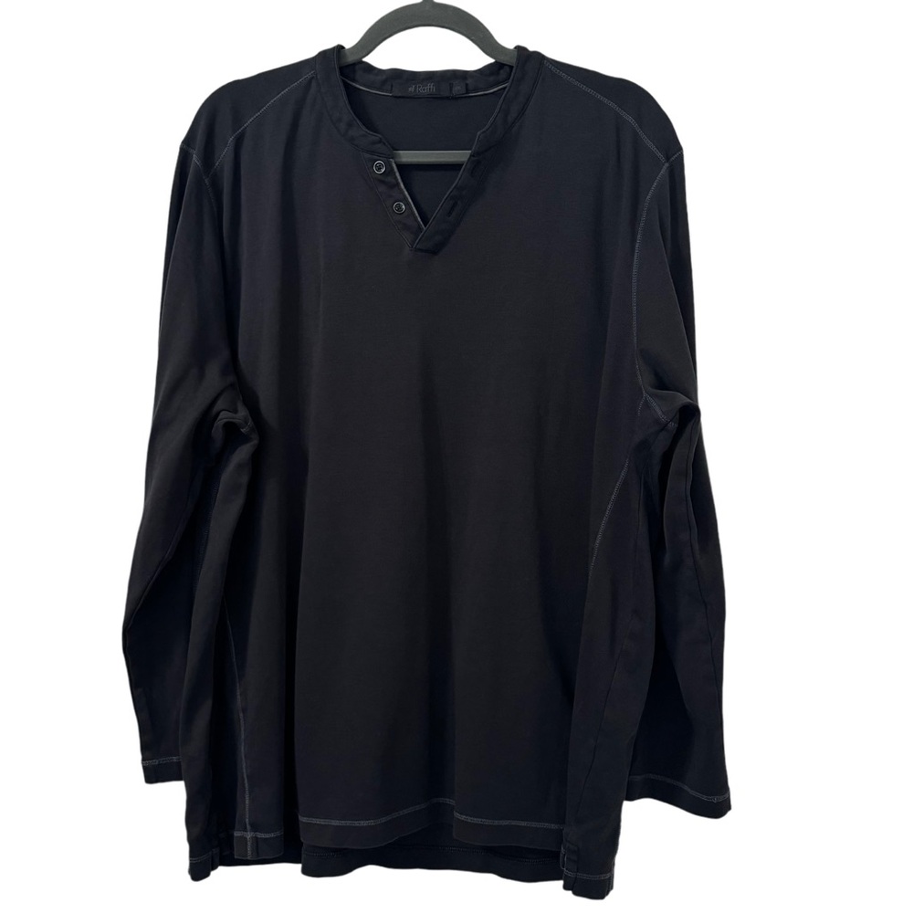 Raffi Men’s Long‎ Sleeve Cotton Henley Top In Black  Size XXL